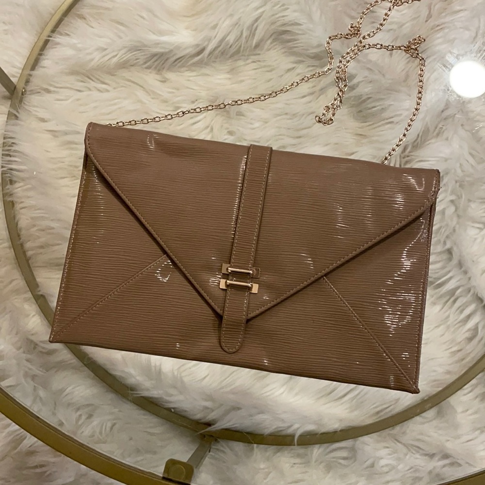 Tan & Gold Textured Envelope Crossbody
